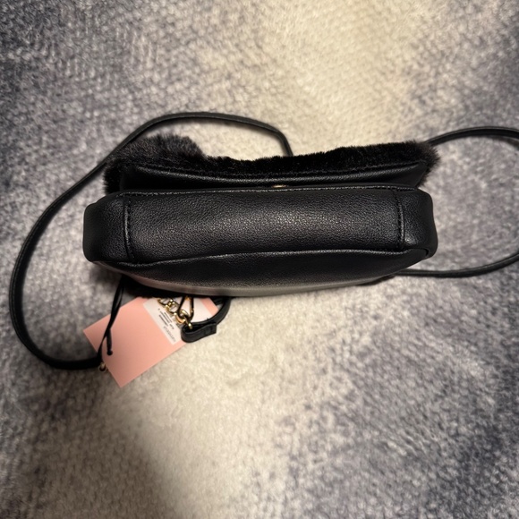 Juicy Couture Black Faux Fur Licorice Flap Crossbody with Pom Pom & Crown Charm - Picture 7 of 9